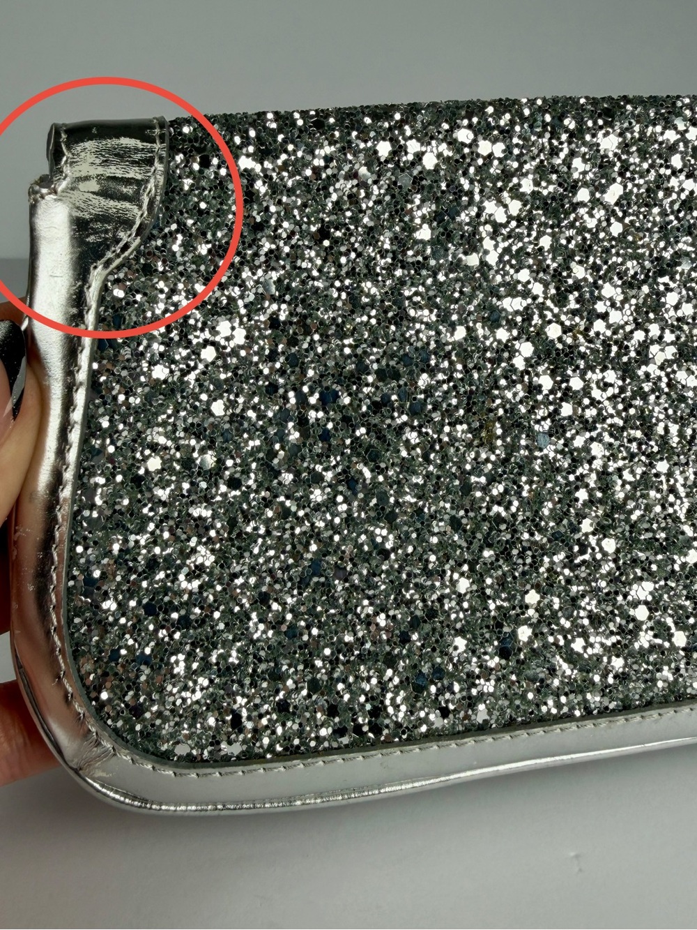 Jimmy Choo Silver Glitter Wristlet / Clutch Evening Bag Full Inclusion - Picture 13 of 16
